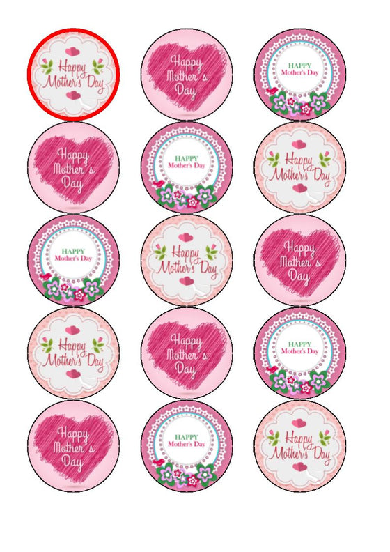 Mother's Day Pretty Pink Mix Option Edible Cupcake Toppers