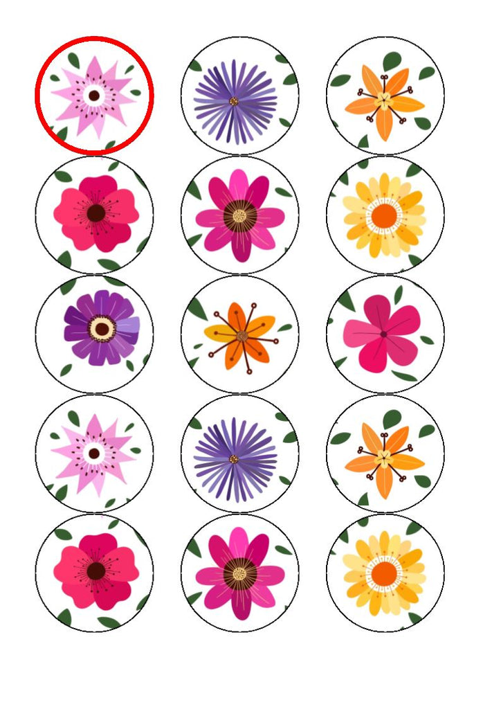 Flower (bright) edible cake/cupcake toppers