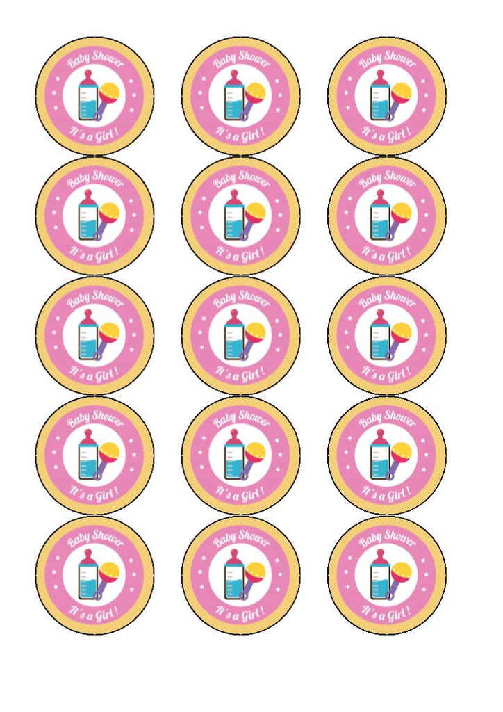 It's a girl with rattle - cake/cupcake toppers