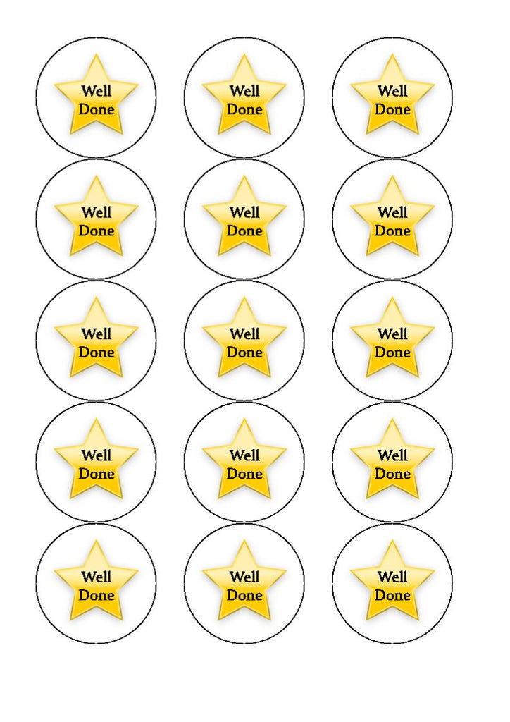 Well done - gold star (edible cake/cupcake toppers)