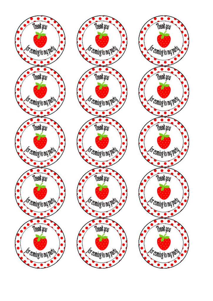 Strawberry Thank you for coming to my party Edible Cake & Cupcake Toppers