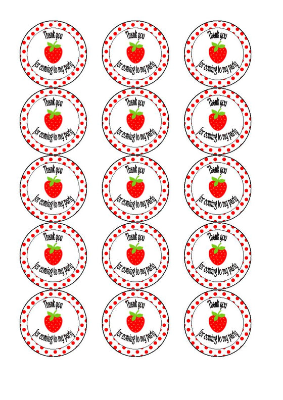 Strawberry Thank you for coming to my party Edible Cake & Cupcake Toppers