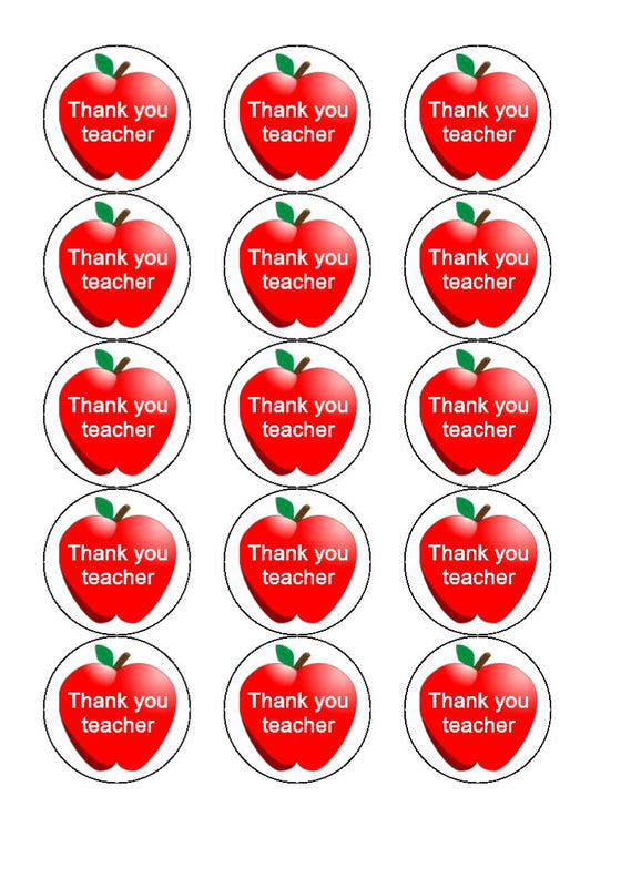 Thank You Teacher Apple Edible Cupcake Toppers