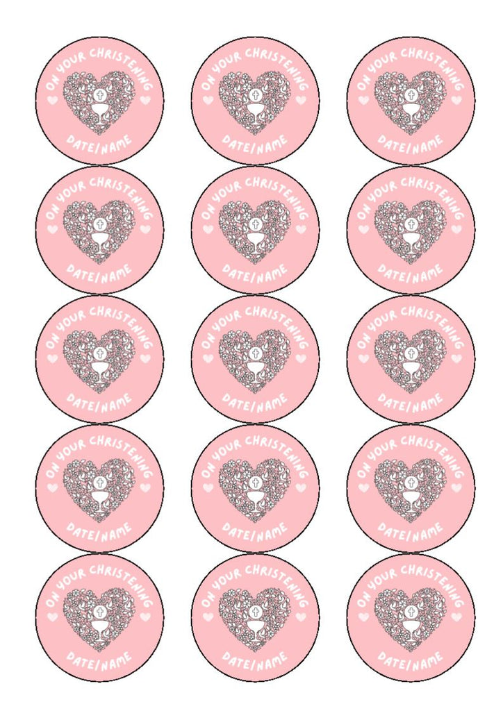 Pink Heart - Cake and Cupcake Toppers (Text can be amended)