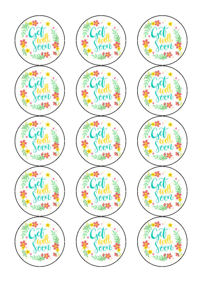 Get Well Soon - Design 7 - Edible Cake/Cupcake Toppers