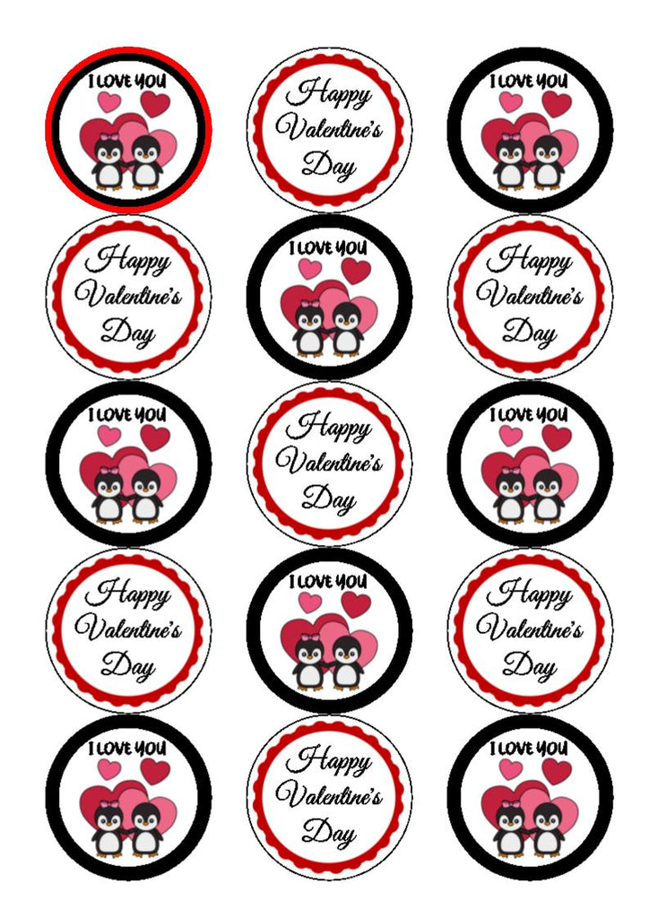 NEW!!  Penguin I love you - cupcake toppers (3 different images per sheet)