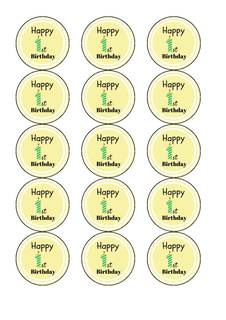 Happy 1st Birthday - Lemon - Edible Cake and Cupcake Toppers