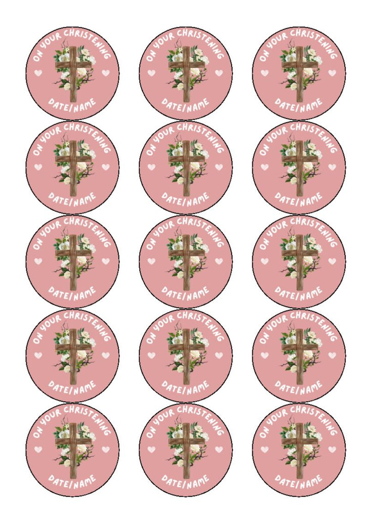 Rose Cross- Cake and Cupcake Toppers (Text can be amended)