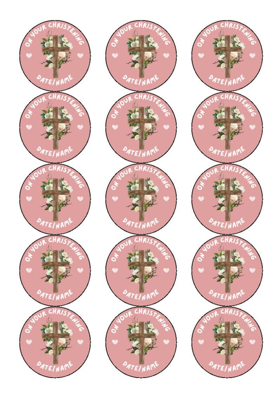 Rose Cross- Cake and Cupcake Toppers (Text can be amended)