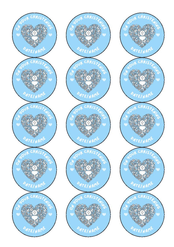 Blue Heart - Cake and Cupcake Toppers (Text can be amended)