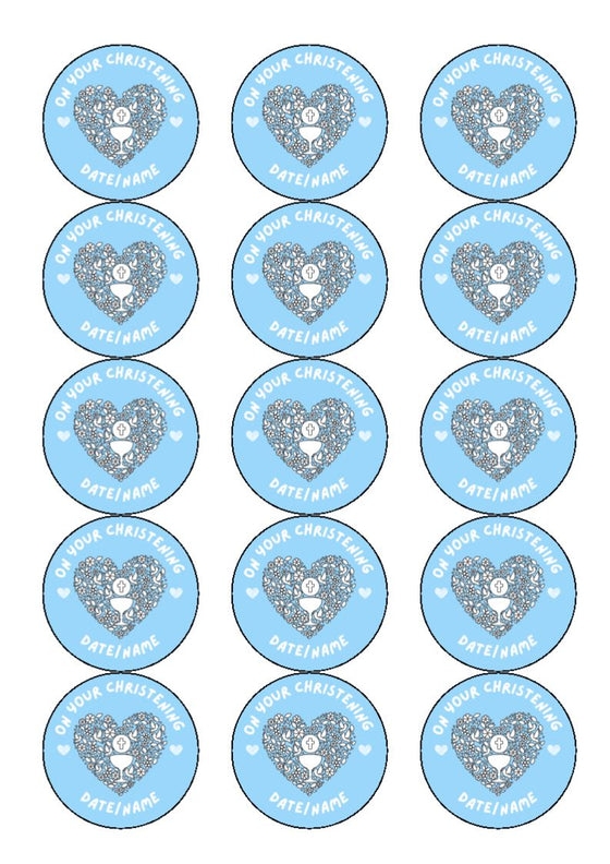 Blue Heart - Cake and Cupcake Toppers (Text can be amended)