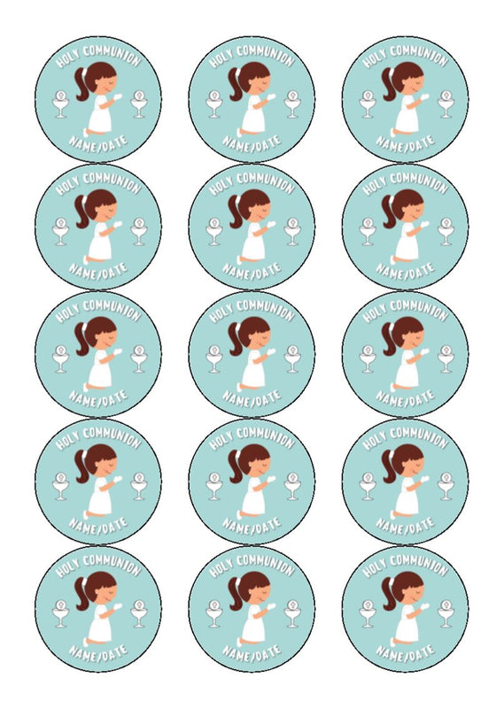 Holy Communion Girl - Cake and Cupcake Toppers (Text can be amended)
