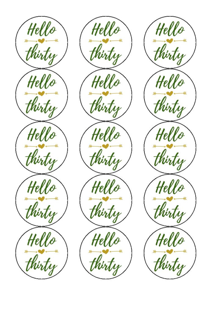 Birthday - Edible Drink Toppers - Hello Thirty (wording/colour can be changed)