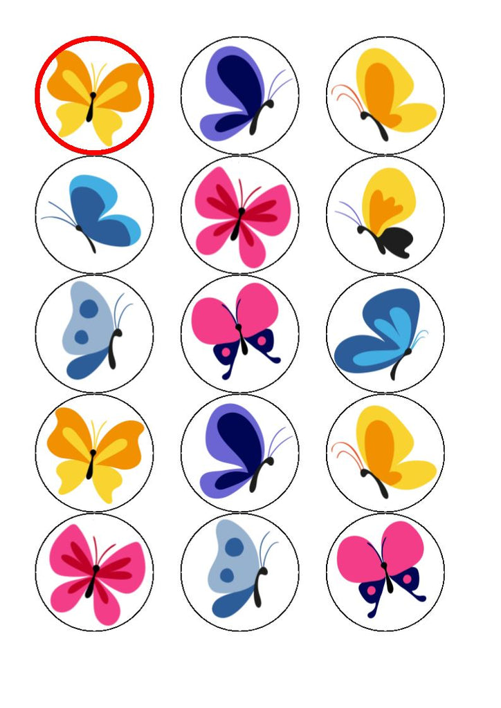 Butterflies (bright) edible cake/cupcake toppers