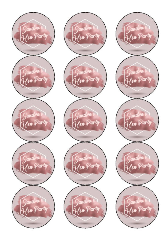 Hen Party Personalised Edible Cupcake Toppers - Pink