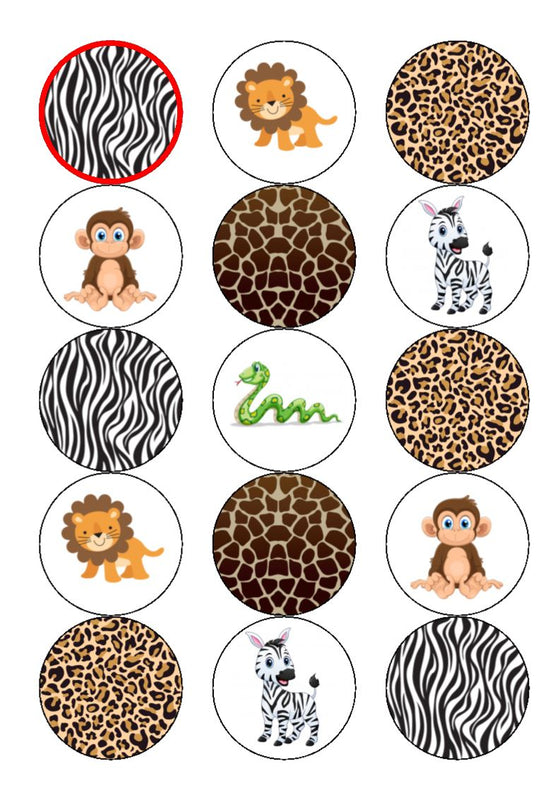 Jungle animal themed edible cupcake toppers