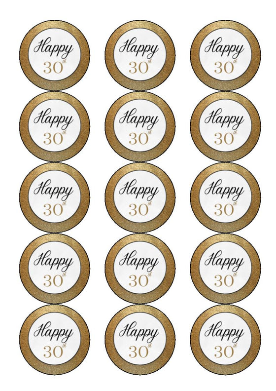30th Birthday Cake Toppers - Gold