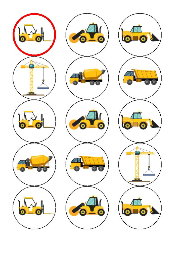 Digger Construction - edible cake/cupcake toppers
