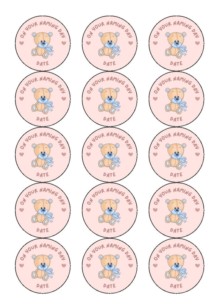 On your naming day - Teddy - Cake and Cupcake Toppers (Text can be amended)
