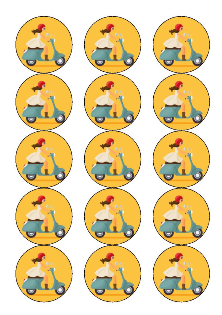 Girl on a Scooter - edible cake/cupcake toppers