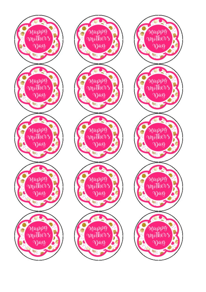 Mother's day edible cake/cupcake toppers. Design by Big Mabel -  Pink/Red