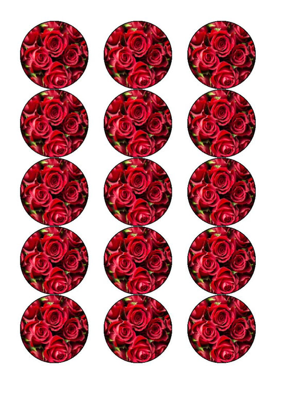 Red Roses Valentine Cake and Cupcake Toppers