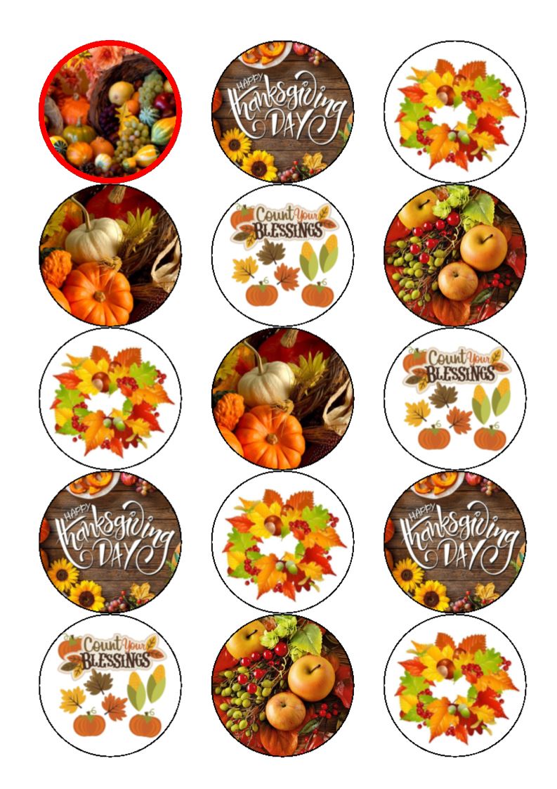 Thanksgiving Cupcake Toppers Printable
