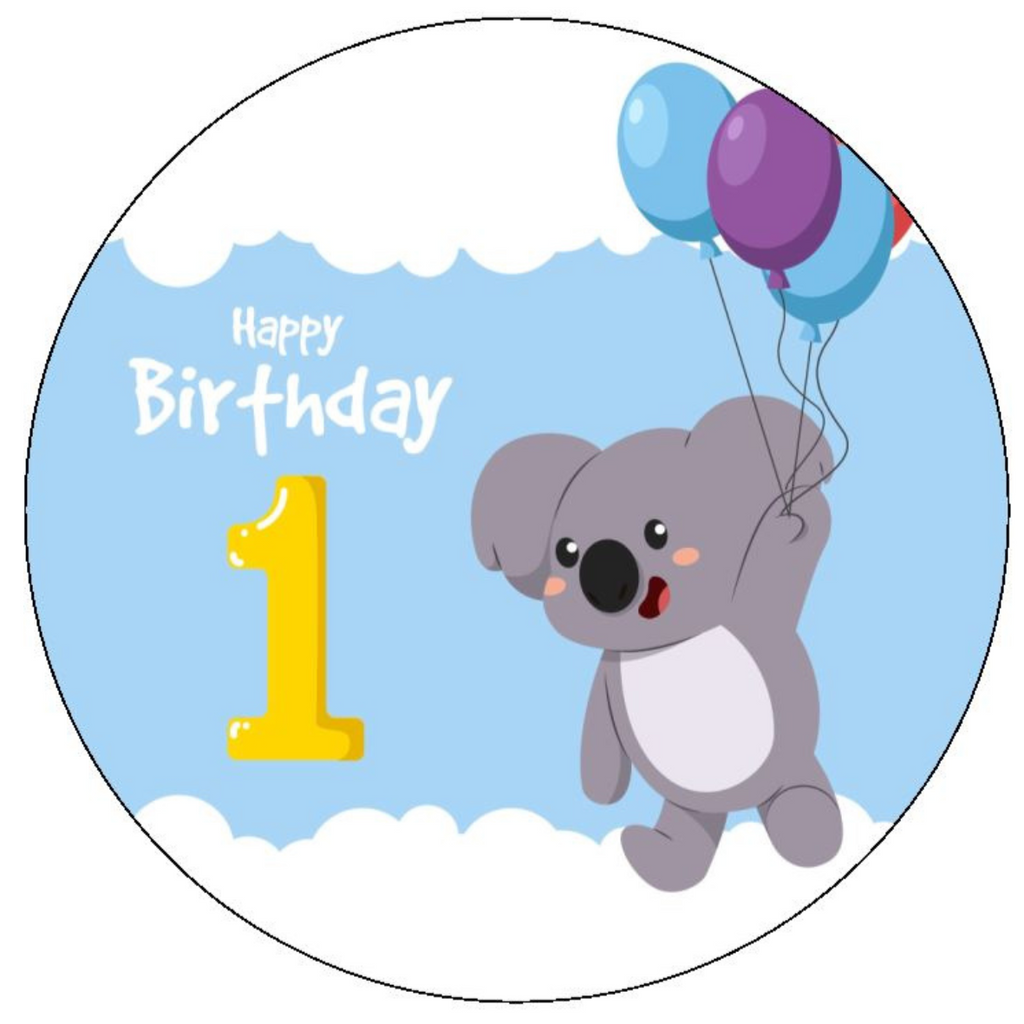 Happy 1st Birthday - Koala - Edible Cake and Cupcake Toppers