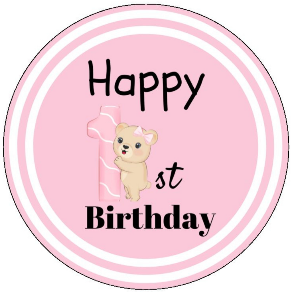 Happy 1st Birthday - Pink - Edible Cake and Cupcake Toppers