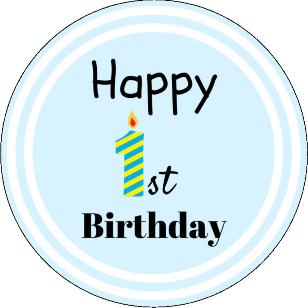 Happy 1st Birthday - Blue - Edible Cake and Cupcake Toppers
