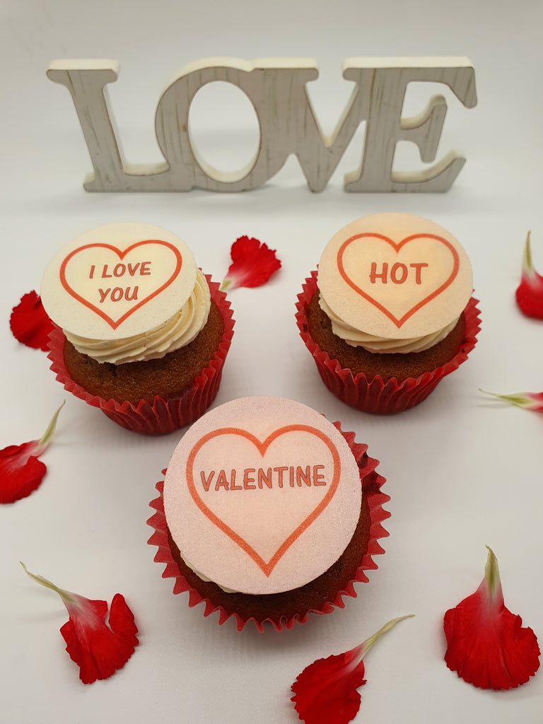 Valentine Hearts - (option to amend wording) cupcake toppers