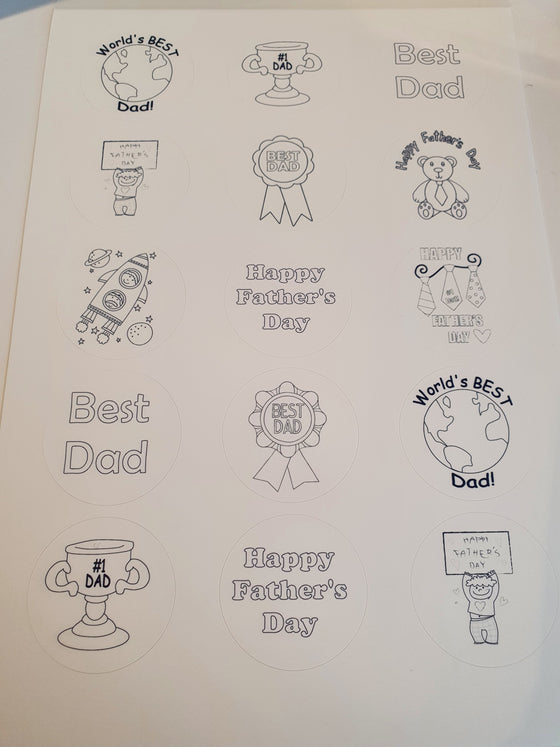 Father's Day - Colour In - edible cake/cupcake toppers