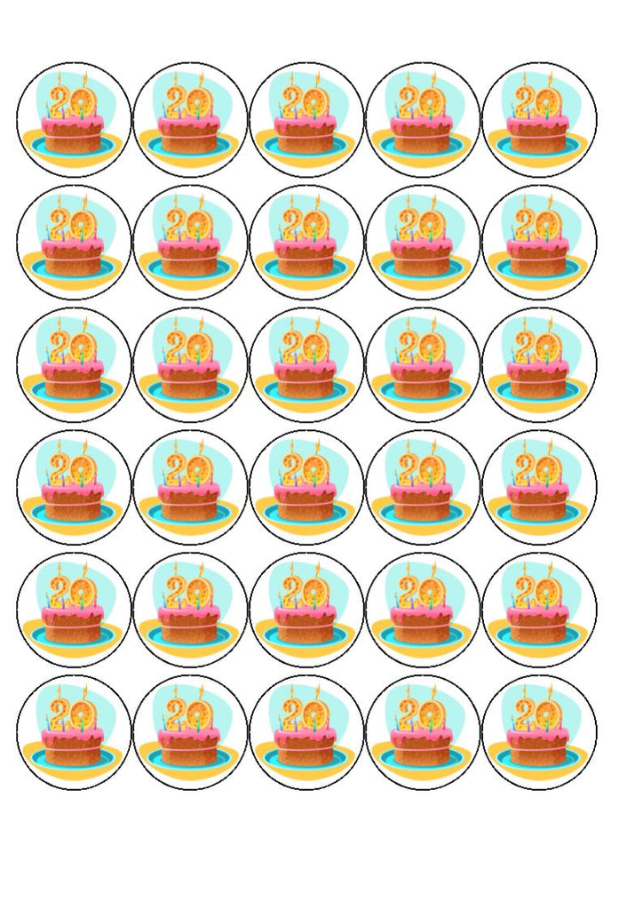 Happy 20th Birthday - Edible cake/cupcake toppers