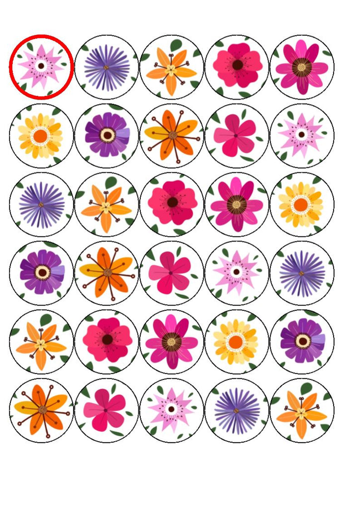 Flower (bright) edible cake/cupcake toppers