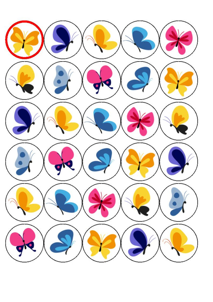 Butterflies (bright) edible cake/cupcake toppers