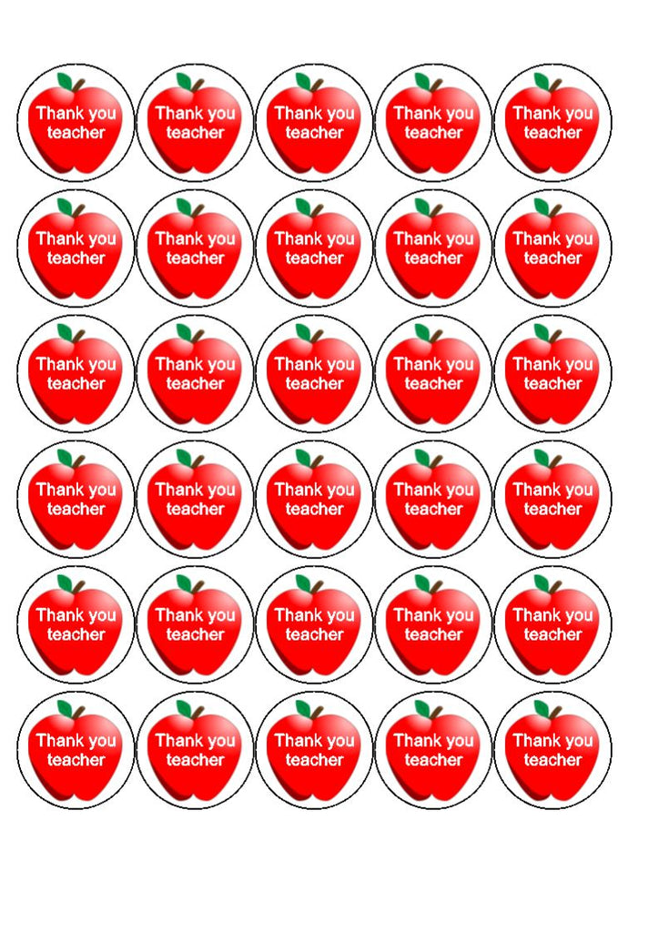 Thank You Teacher Apple Edible Cupcake Toppers