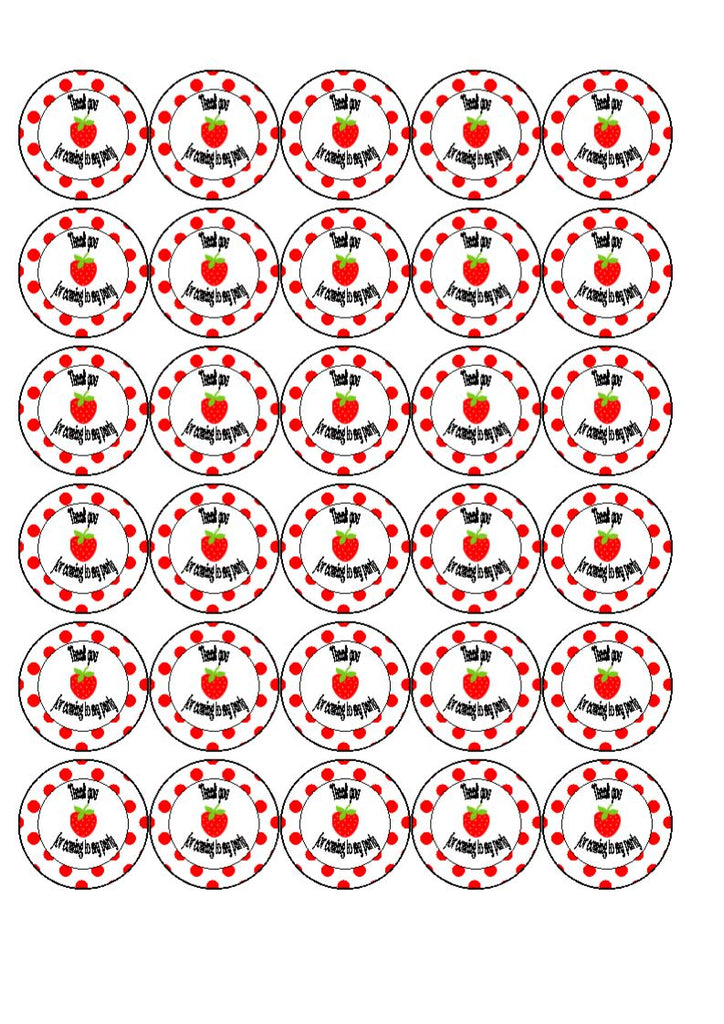 Strawberry Thank you for coming to my party Edible Cake & Cupcake Toppers