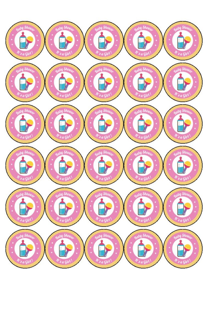 It's a girl with rattle - cake/cupcake toppers