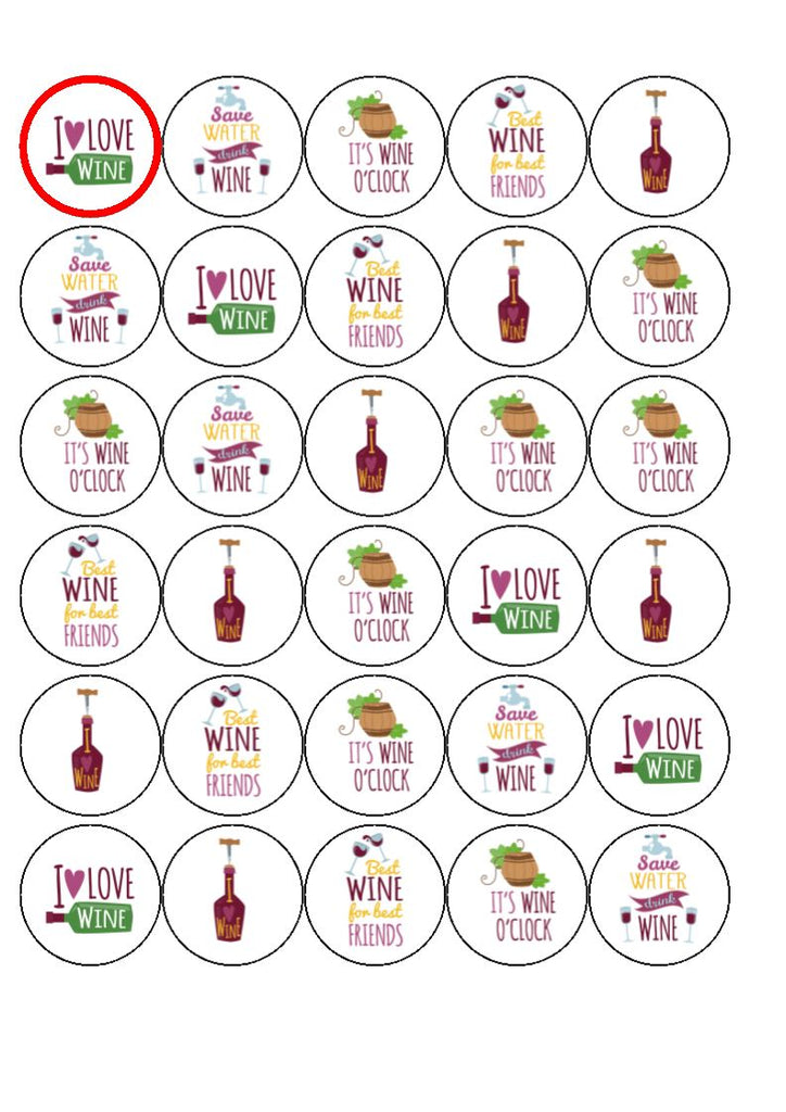 I Love Wine - edible cupcake toppers
