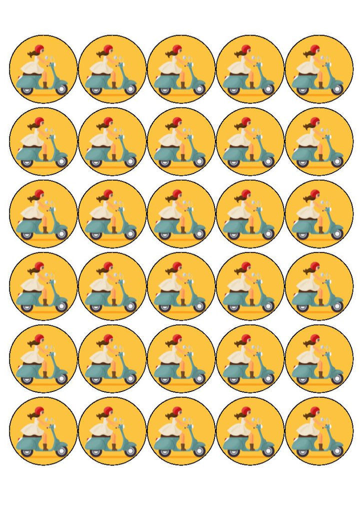 Girl on a Scooter - edible cake/cupcake toppers