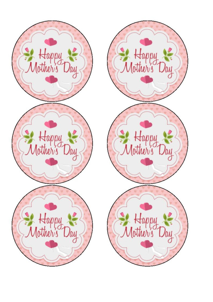 Mother's Day Pretty Pink Edible Cake and Cupcake Toppers