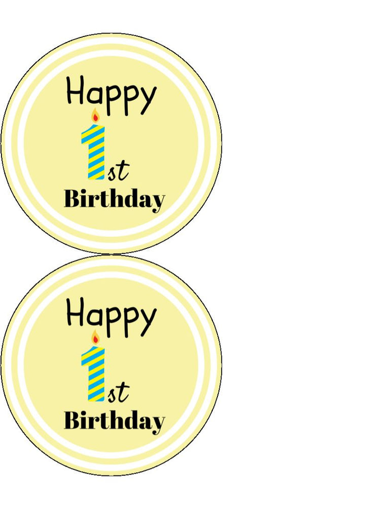 Happy 1st Birthday - Lemon - Edible Cake and Cupcake Toppers