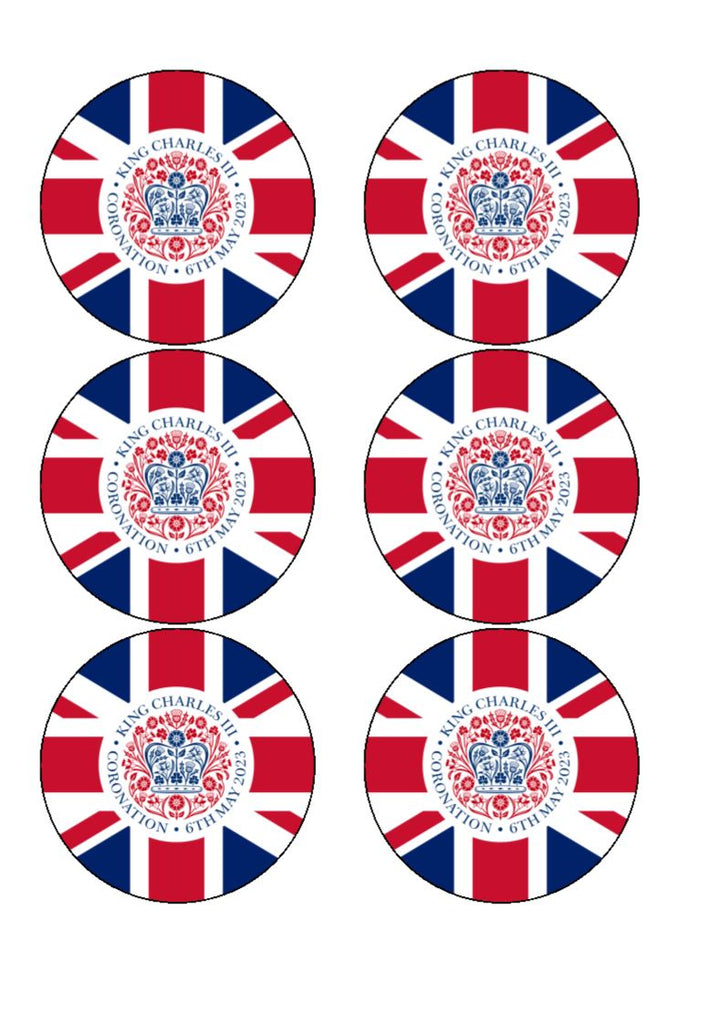 King Charles III Coronation Cake Toppers - Flag and Emblem