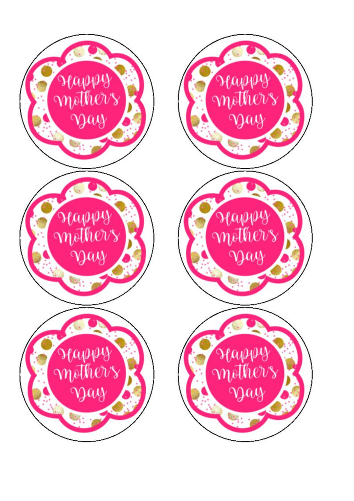 Mother's day edible cake/cupcake toppers. Design by Big Mabel -  Pink/Red