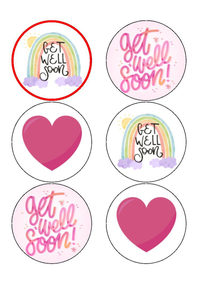 Get Well Soon - Design 9 - Edible Cake/Cupcake Toppers