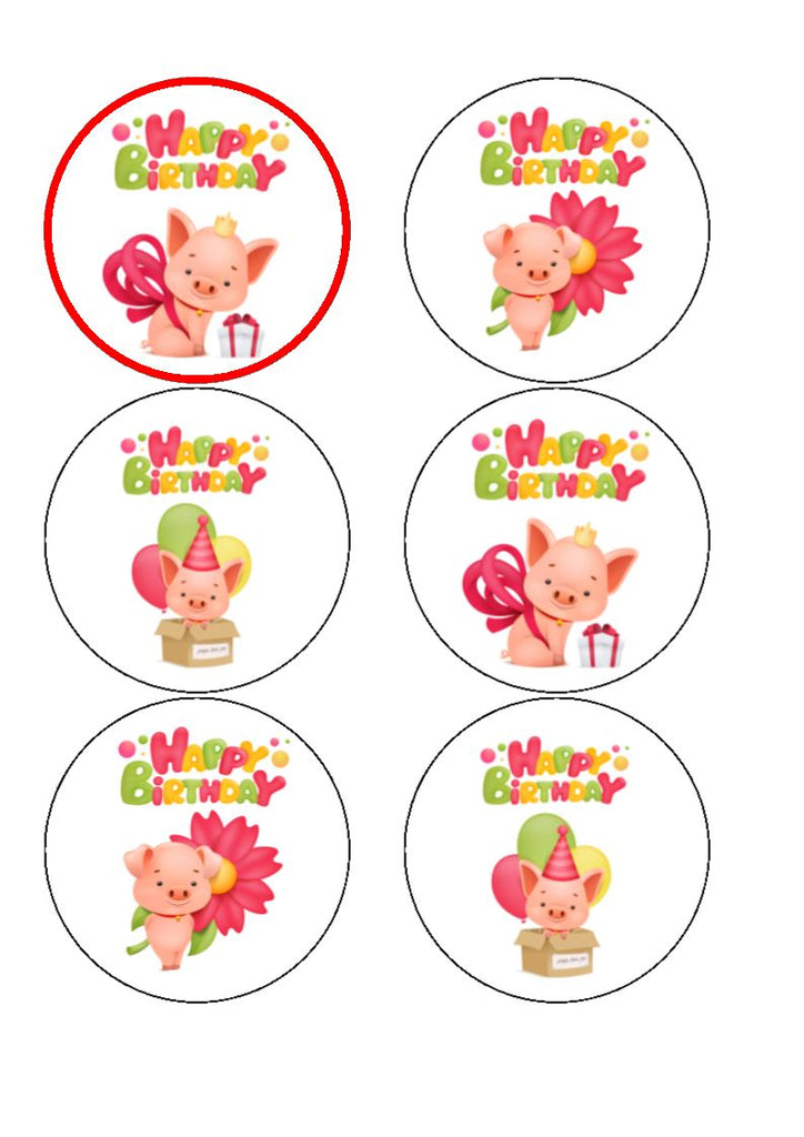 Happy Birthday - Piglet - Edible cake/cupcake toppers