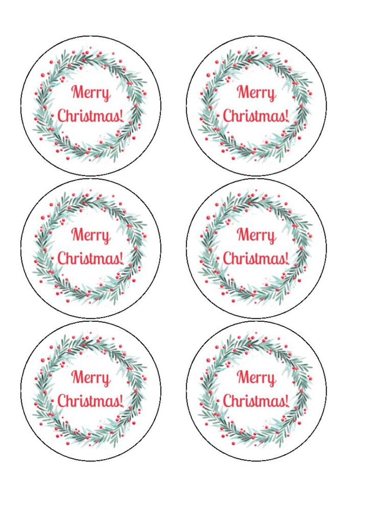 Merry Christmas Wreath edible cupcake and cake decorations