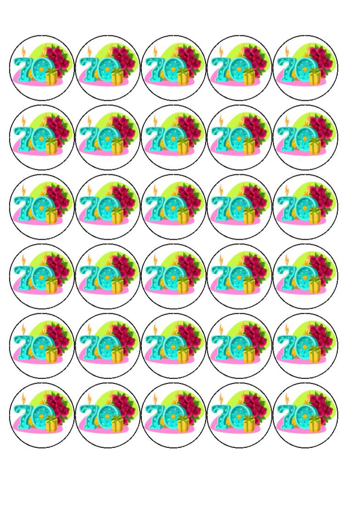 Happy 70th Birthday - Celebrate - Edible cake/cupcake toppers