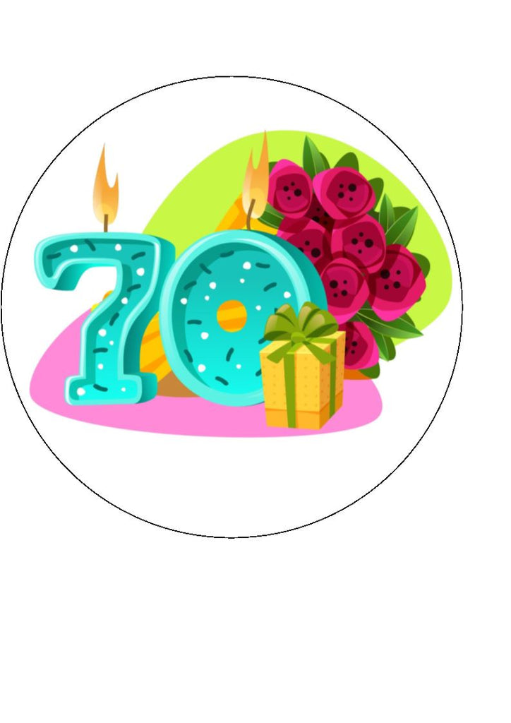 Happy 70th Birthday - Celebrate - Edible cake/cupcake toppers