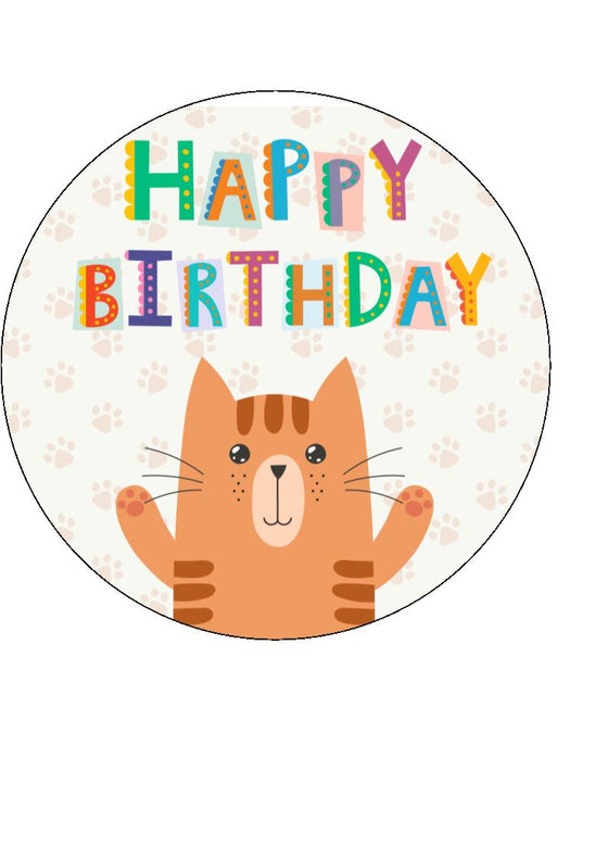 Happy Birthday - Cat Design 1 - edible cake/cupcake toppers